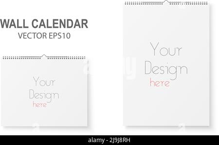 Vector 3D realistischer Papierwand Spiralkalender Set. A4, A5. Design-Vorlage der White Wall Calendar Page für Mockup Stock Vektor