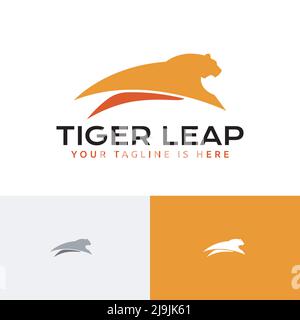 Tiger Leap Jump Agile Animal Simple Silhouette Logo Stock Vektor