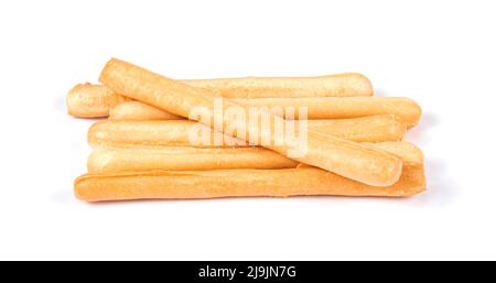 Brot klebt auf weißem Hintergrund Stockfoto