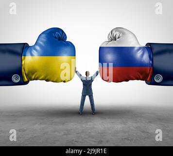Russland und die Ukraine Vermittlung zwischen der ukrainischen und russischen Nation als ein europäisches Sicherheitskonzept aufgrund politischer Auseinandersetzungen und Feststellung. Stockfoto