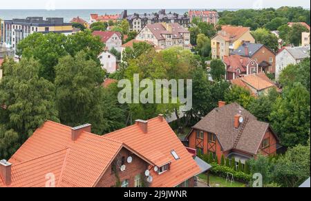 Selenogradsk Altstadt an einem Sommertag, Luftbild. Oblast Königsberg, Russland Stockfoto