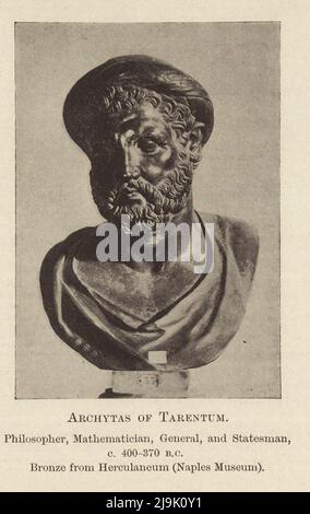 Archytas von Tarentum. Philosoph, Mathematiker, General, und Statesman, c. 400-370 v. Chr. Bronze aus Herculaneum aus dem Buch „Griechische Münzen und ihre Mutterstädte“ von John ward und Sir George Francis Hill, Erscheinungsdatum 1902 Herausgeber London, J. Murray Stockfoto