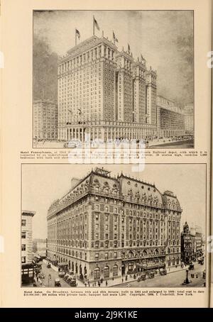 Hotel Pennsylvania auf 33. Street und 7. Avenue; Hotel Astor am Broadway 1916 aus dem Buch ' New York Illustrated ' Erscheinungsdatum 1916 Herausgeber New York : Success Postal Card Co. Stockfoto