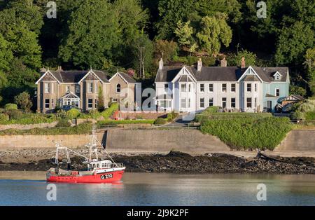 Crosshaven, Cork, Irland. 24.. Mai 2022. An einem hellen sonnigen Morgen Fischerboot Muir Éinne vorbei an den Häusern am Meer in Currabiiny nach dem Verlassen des Dorfes Crosshaven, Co. Cork, Irland. - Credit; David Creedon / Alamy Live News Stockfoto