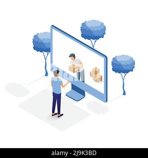 Isometrisches Computer-Shopping-Online-Konzept. illustrator-Vektor. Stock Vektor