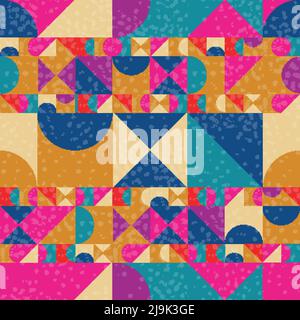 Abstraktes Nahtloses Muster mit geometrischen Formen. Quadrate Dreiecke und Halbkreise vintage Hintergrund Stock Vektor