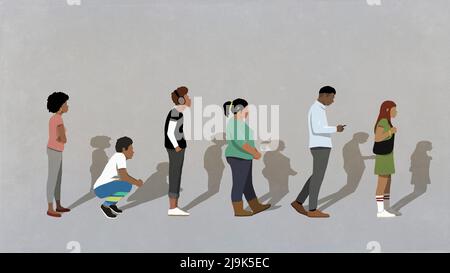 Menschenmassen warten in der Schlange Stockfoto