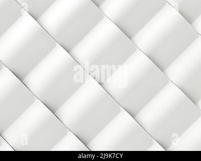 3D Illustration eines weißen Hintergrundes mit hellem Licht. Leuchtende weiße Welle mit diagonalen Linien Stockfoto