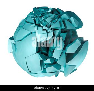 3D Rendering gebrochene geknackte Kugel. Gebrochene Form und Stein oder Zementkugel. Stockfoto