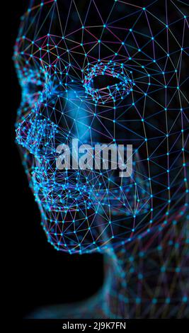 Cyborg und net. Big Data und maschinelles Lernen modernes Design.3D Illustration. Hintergrundkonzept für Technologie und künstliche Intelligenz. Stockfoto
