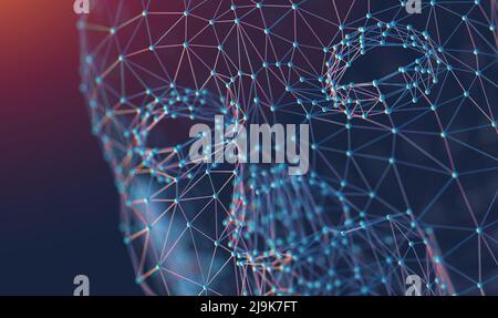 Cyborg und net. Big Data und maschinelles Lernen modernes Design.3D Illustration. Hintergrundkonzept für Technologie und künstliche Intelligenz. Stockfoto