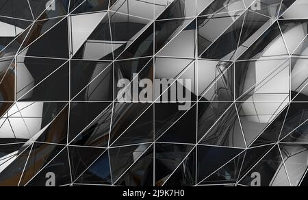 Schwarz quadratisch und Blöcke Hintergrund geometrische Design. Abstrakt strukturierter polygonaler Hintergrund.3D Illustration. Stockfoto