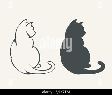 Symbole für Katzenskizzen gesetzt. Vektor. Handgezeichnete Pinselstrich, künstlerische Linie, Kontur, Doodle-Stil. Schwarze Silhouette. Stock Vektor