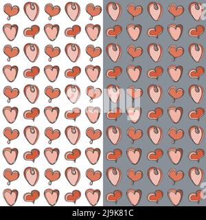 Doodle Herzen nahtloses Muster. Hand gezeichnet scribble Tinte Linie Cartoon Stil Design Illustration. Farbpalette in Rot, Rosa und Schwarz. Weiß oder grau einfach Stock Vektor