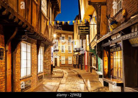 Dawn on the Shambles in York, England. Stockfoto