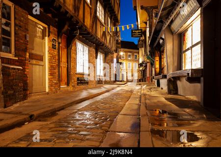 Dawn on the Shambles in York, England. Stockfoto