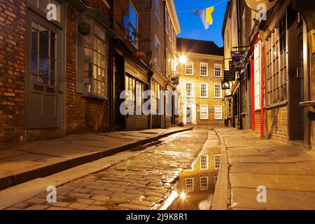 Dawn on the Shambles in York, England. Stockfoto