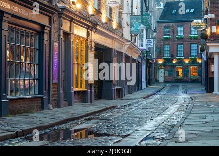 Morgen auf der Grape Lane im Stadtzentrum von York, North Yorkshire, England. Stockfoto