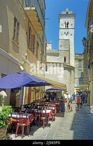 Restaurant in der historischen Altstadt von Bonifacio, Corse-du-Sud, Korsika, Frankreich, Mittelmeer, Europa Stockfoto