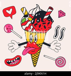Cartoon Vektor lustig niedlich Eis crem Kegel, Comic-Figuren. Stock Vektor