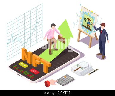 Finanzhandel und Investitionsvektor NFT-Handel Stock Vektor