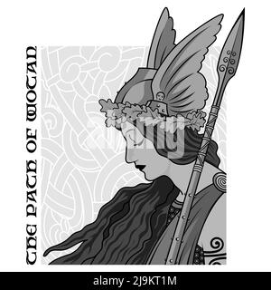 Valkyrie, Illustration zur skandinavischen Mythologie, gezeichnet im Jugendstil Stock Vektor