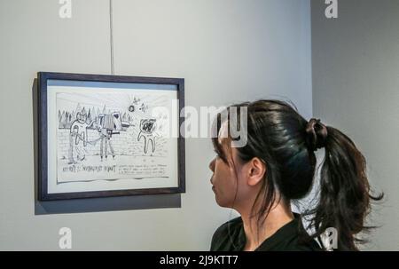 London UK 24 May 2022 Stanley Donwood, Management Buyout präsentiert von TIN MAN ART, Test EXEMPLES vereint 60 Arbeiten auf Papier Radiohead-Sänger Thom Yorke und der Künstler Stanley Donwood entstanden in den Jahren 1999-2001, 8 Duke Street, St James's, London vom 25-29. Mai 2022. Paul Quezada-Neiman/Alamy Live News Stockfoto