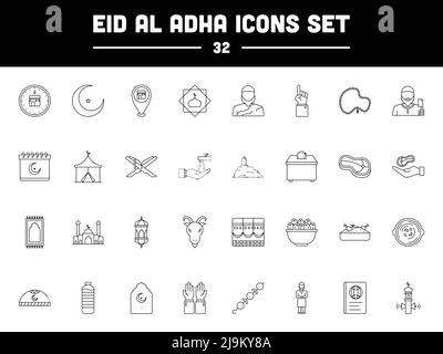 Schwarzes Eid Al Adha-Symbol Oder -Symbol Im Linearen Stil. Stock Vektor