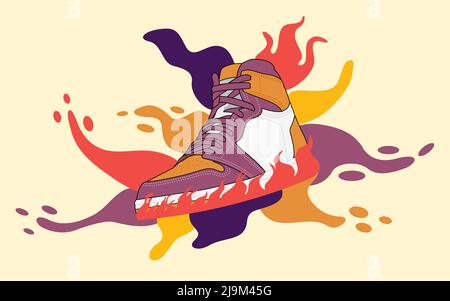 Abstrakter Hintergrund mit Sneakers und fließenden Formen Vektor-Illustration Stock Vektor