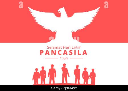 Alles Gute Zum Pancasila Tag. Einheit in Vielfalt. Selamat Hari Lahir Pancasila 1. Juni. Flache Vektorgrafik Stock Vektor