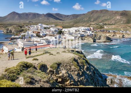 La Isleta del Moro auch bekannt als La Isleta, Naturpark Cabo de Gata-Nijar, Cabo de Gata, Provinz Almeria, Andalusien, Südspanien. Der Park ist p Stockfoto