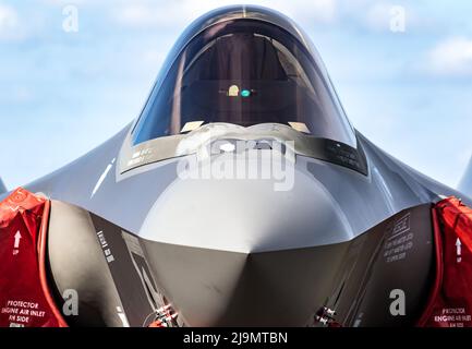 Lockheed Martin F-35 Lightning II Kampfflugzeug auf dem Asphalt der Flugbasis kleine-Brogel. Belgien - 8. September 2018 Stockfoto