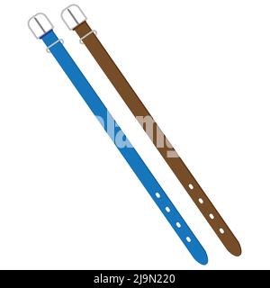 Zwei Gürtel blau und braun Farbe. Auf weißem Hintergrund. Männer Mode Gürtel Stock Vektor