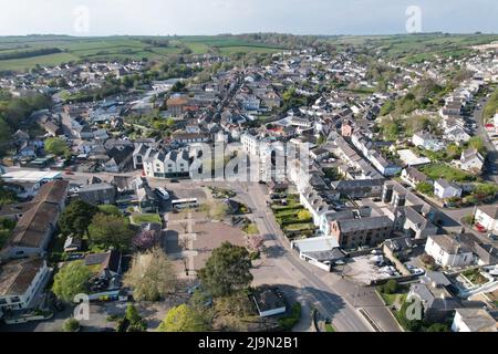 Totnes Stadtzentrum Devon UK Drohne Luftaufnahme Stockfoto