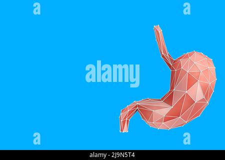 Niedrige Poly menschliche Magen Anatomie Internes Organ auf blauem Hintergrund. 3D Rendering Stockfoto