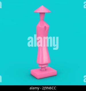 Pinke Statuetten als Symbol für Vietnam Frau oder Mann im Duotone-Stil auf blauem Hintergrund. 3D Rendering Stockfoto