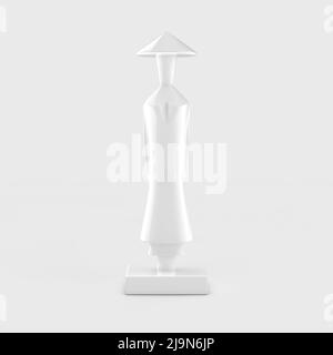 Weiße Statuetten als Symbol für Vietnam Frau oder Mann im Tonstil auf weißem Hintergrund. 3D Rendering Stockfoto