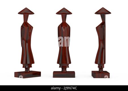 Rote Holzstatuetten als Symbol für Vietnam Frau oder Mann auf weißem Hintergrund. 3D Rendering Stockfoto