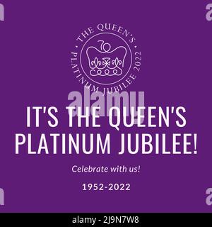 London, Großbritannien - 2022: Platin-Jubiläumsbanner zum 70. Jahrestag der Königin Elizabeth II. Königliche Feier, Post, Flyer Stockfoto