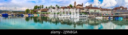 Rapperswil-Jona mittelalterliche Altstadt und Schloss am Zürichsee, Schweiz, ist ein beliebtes Touristenziel von Zürich aus Stockfoto