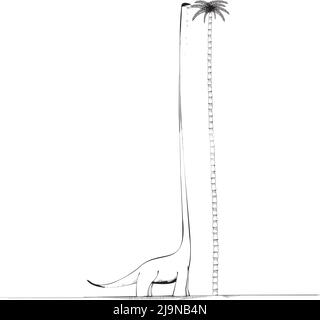 Der große Dinosaurier frisst von einem hohen Palmenbaum Stock Vektor