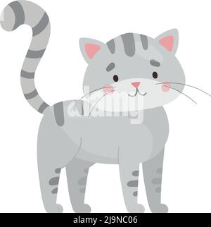 Grau gestreifte Katze. Niedliche Kätzchen Charakter Vektor Illustration. Flacher Stil isoliert auf weißem Hintergrund. Lustiges Haustier Stock Vektor