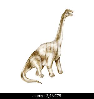 Aquarell Set aus tropischen Blättern, Aquarell tropischen Dinosaurier, handbemalt niedlichen Dinosaurier. Dino Illustration für Design, Tapete, Scrapbooking Stockfoto