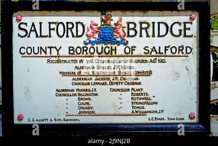 Gedenktafel Für Die Salford Bridge, Manchester, England Stockfoto