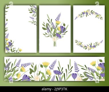 Set von floralen Vektor Hintergründe und Rahmen, Vintage trendy Stil. Vektor-Vorlagen von Karten und Kränze, Bordüren für Design, Hochzeitseinladungen, BA Stock Vektor