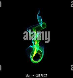 Abstrakte transparente Figur. Fliegende Flamme, Rauch, heller Nebel. Grüne Farbe Stockfoto