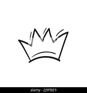Crown Logo Graffiti-Symbol. Schwarzes Symbol auf weißem Hintergrund isoliert. Doodle-Vektor-Illustration. Königin königliche Prinzessin Symbol. Entwurf für Zeichnung skizzieren Stock Vektor