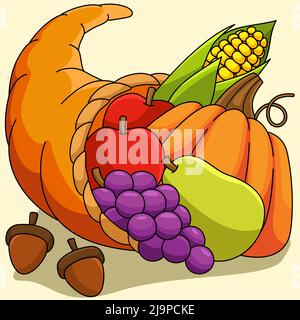 Thanksgiving Cornucopia Farbige Cartoon Illustration Stock Vektor