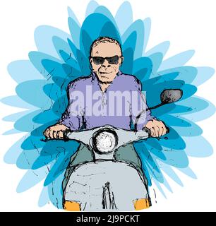 Mann fährt Roller, Vektor-Illustration Stock Vektor
