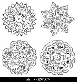 Set von Mandala Malbuch Vorlage. Tapetendesign, Spitzenmuster und Tattoo. Dekoration für die Innenarchitektur. Vektor handgezeichnetes ethnisches orientalisches Cir Stock Vektor